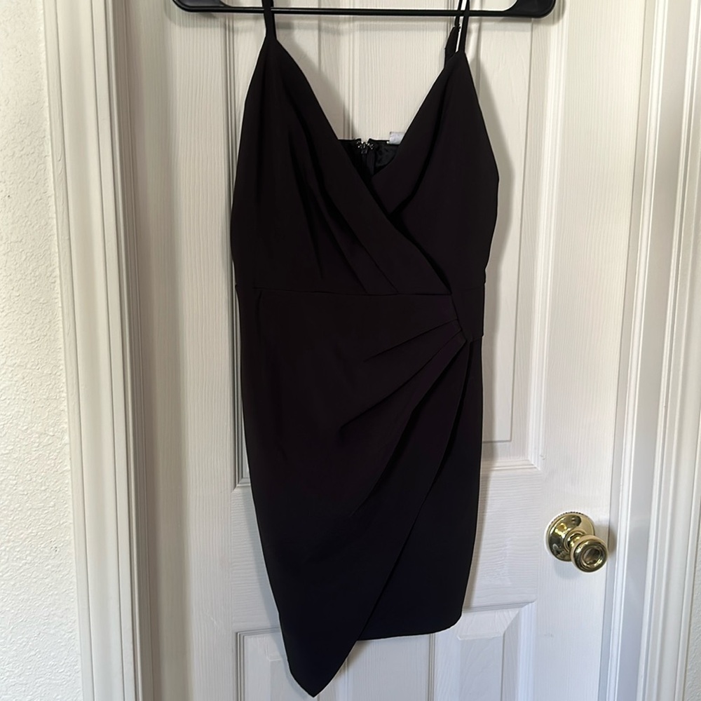 Blue Blush little black v-neck side ruched mini dress